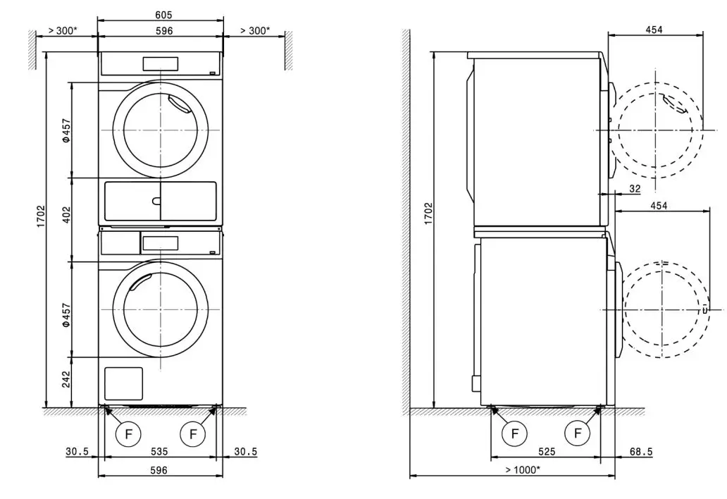 Miele PDR 507 HP Heat-Pump Dryer Installation Guide - Washer-dryer stack