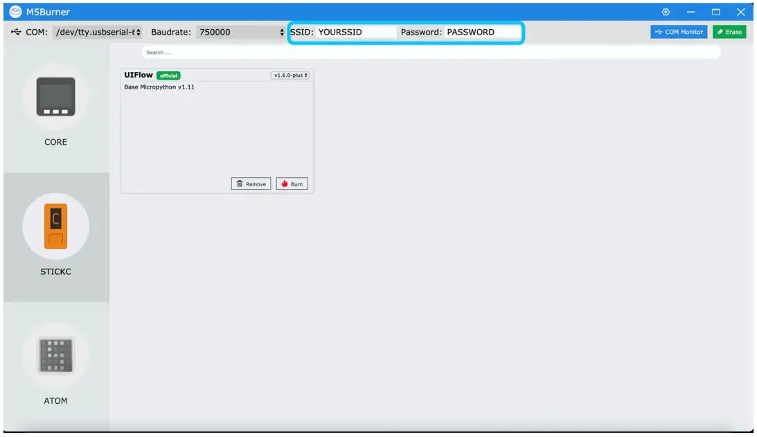 M5STACK ESP32 CORE2 IoT Development Kit User Manual - Burn configuration WiFi