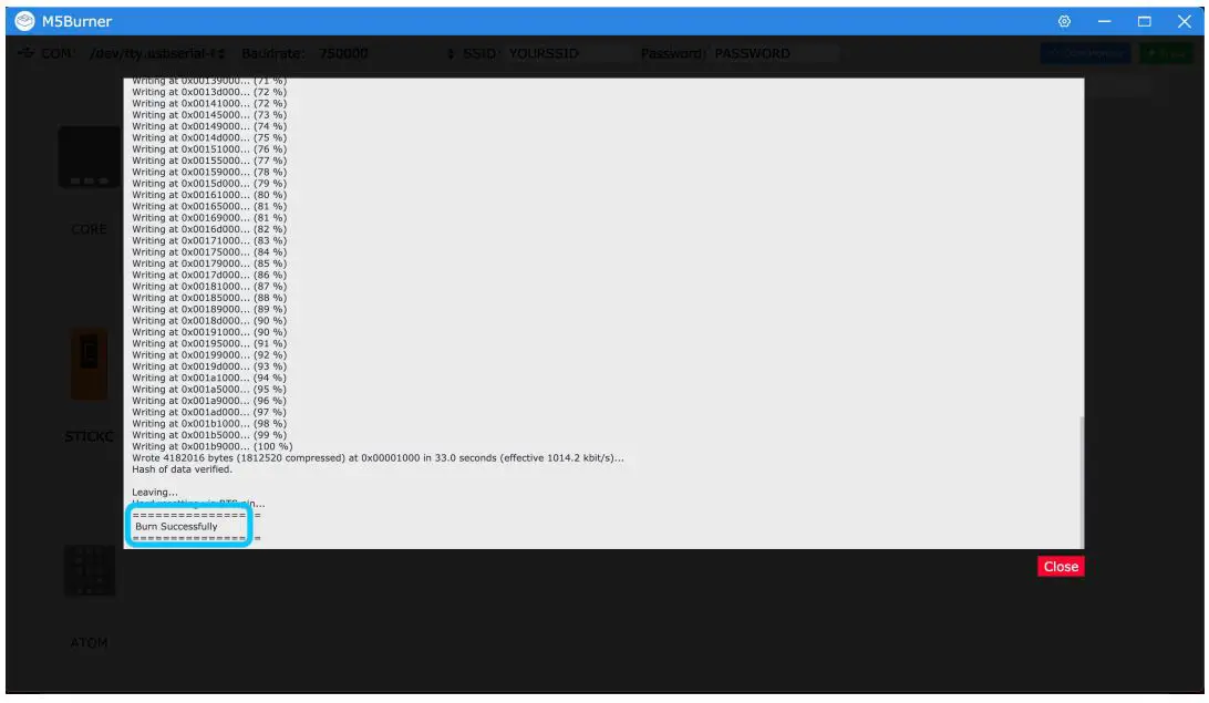 M5STACK ESP32 CORE2 IoT Development Kit User Manual - When the burning log prompts