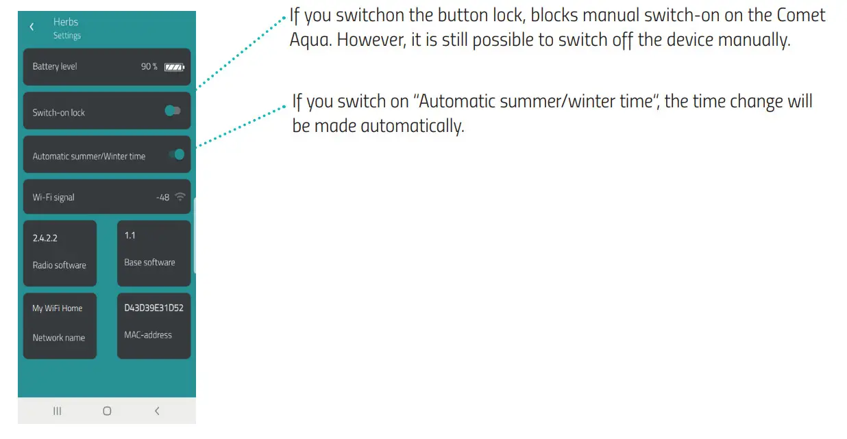 EUROTRONIC 700212 Comet Aqua Smart Timer for Irrigation System - SETTINGS