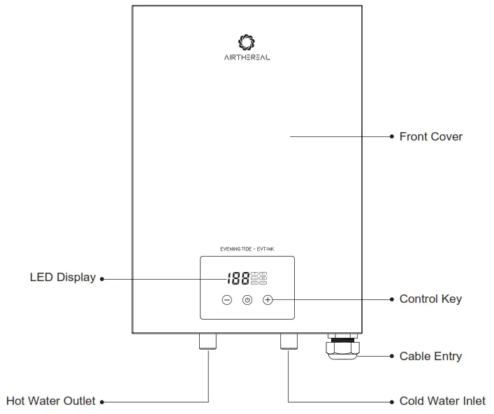AIRTHEREAL EVT-14K 14KW Electric Tankless Water Heater - OUTWARD