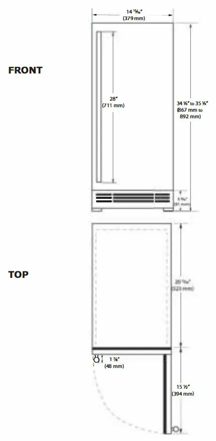 MARVEL MLRE224 Undercounter Refrigeration Owner's Manual - PRODUCT DIMENSIONS FRONT & TOP