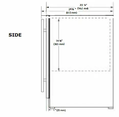 MARVEL MLRE224 Undercounter Refrigeration Owner's Manual - PRODUCT DIMENSIONS SIDE