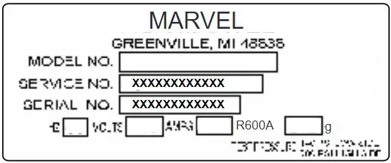 MARVEL MLRE224 Undercounter Refrigeration Owner's Manual - The service number and serial number