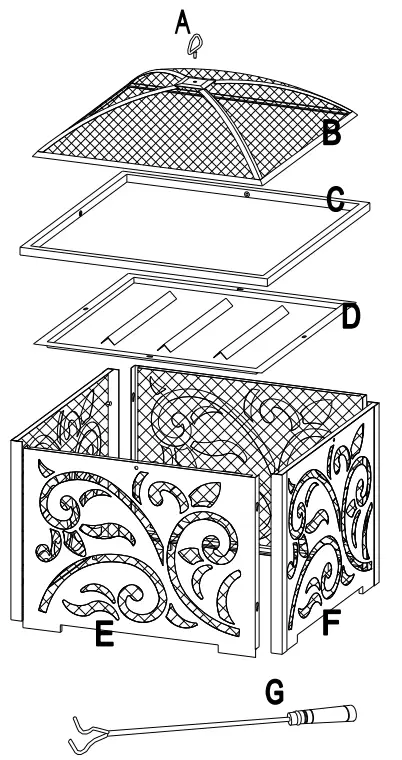 SUNJOY GROUP A301016900 Lyra 26-Inch Square Wood Burning Firepit - Fig 1