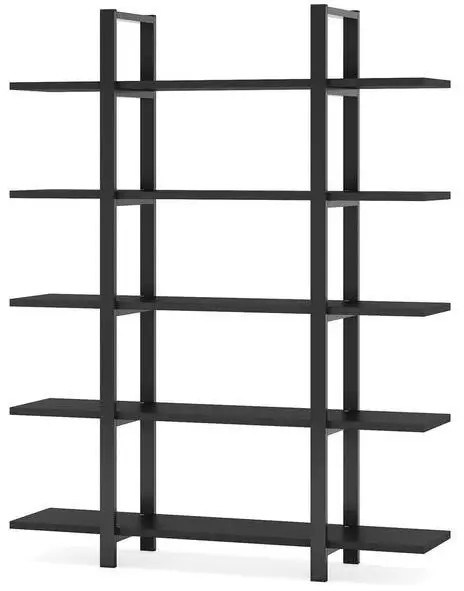 Tribesigns TJHD-QP-1381 Earlimart 71.65 Inch Black Engineered Wood and Metal 5 Shelf Standard Bookcase Bookshelf-fig1