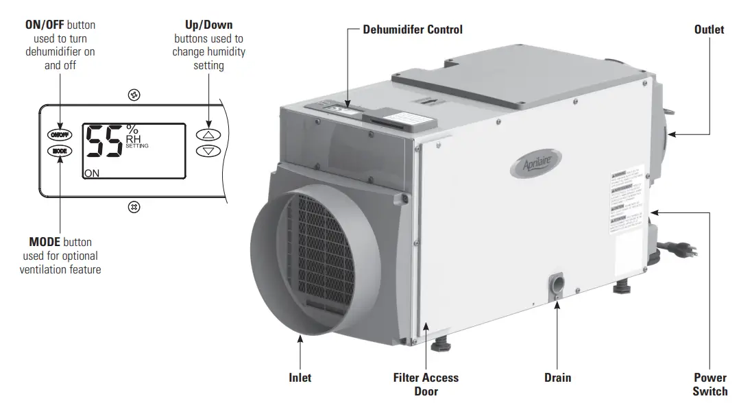 Aprilaire 1850W Pint Whole House Dehumidifier - fig