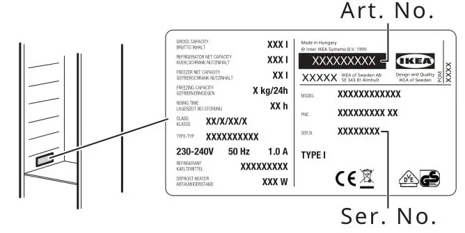 IKEA DJUPFRYSA Freezer - Art. No, Ser. No.