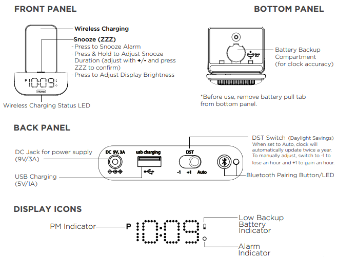 iHome iBTW20 Timebase Dual-Charging AlarFEATURES & FUNCTIONSm Clock and Wireless Speaker -