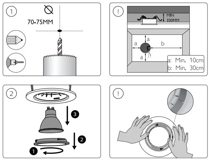 PHILIPS 35420 Centura Recessed LED Spot Square Aluminium User Manual - Installation