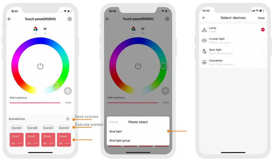 LTECH UB1 Intelligent Touch Panel Instruction Manual - How to bind lights