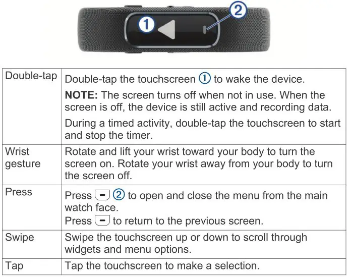 Garmin Vivosmart 4 - Using the Device