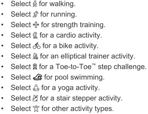 Garmin Vivosmart 4 - activity list
