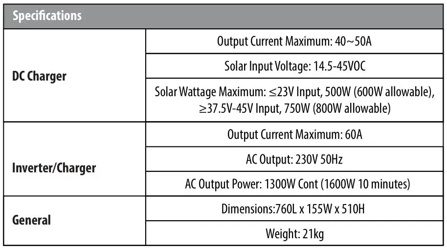 Enerdrive K-Wanderer power System Series The Wanderer - Specifcations