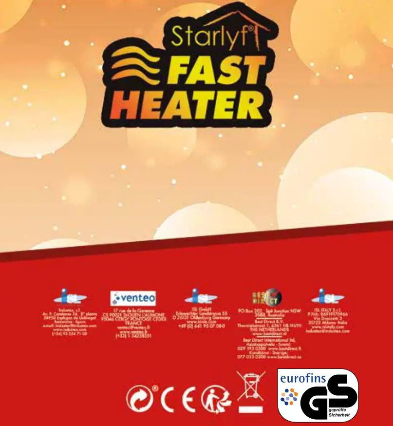 Starlyf Fast Heater Instruction Manual - Certificered page