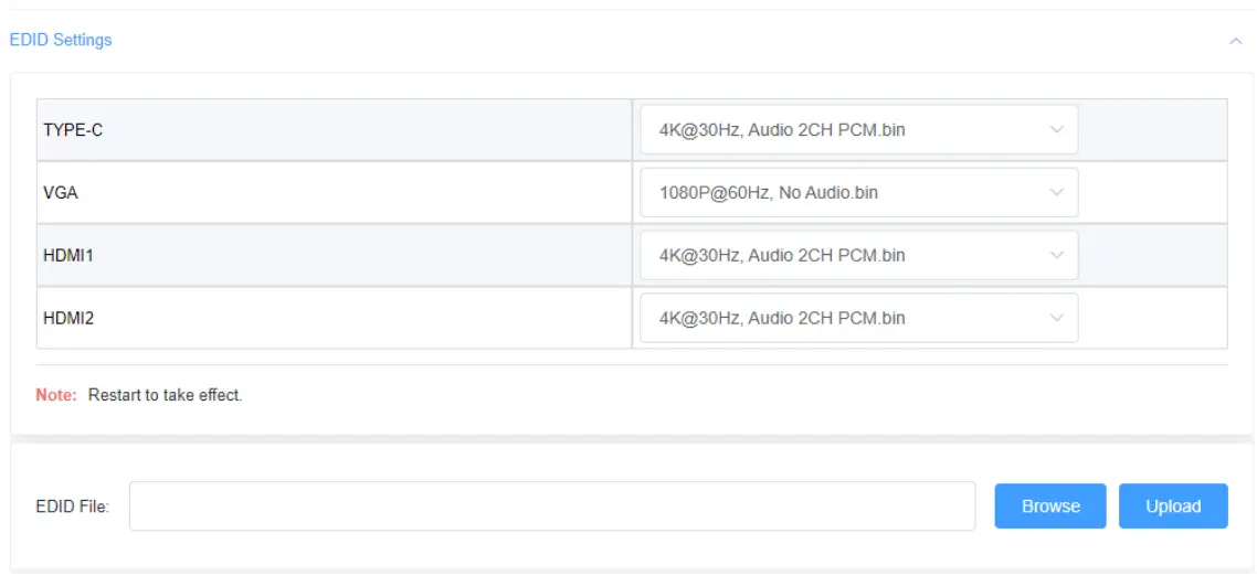 WyreStorm SW 540 TX W Switcher with Wireless Casting - Adjusting EDID