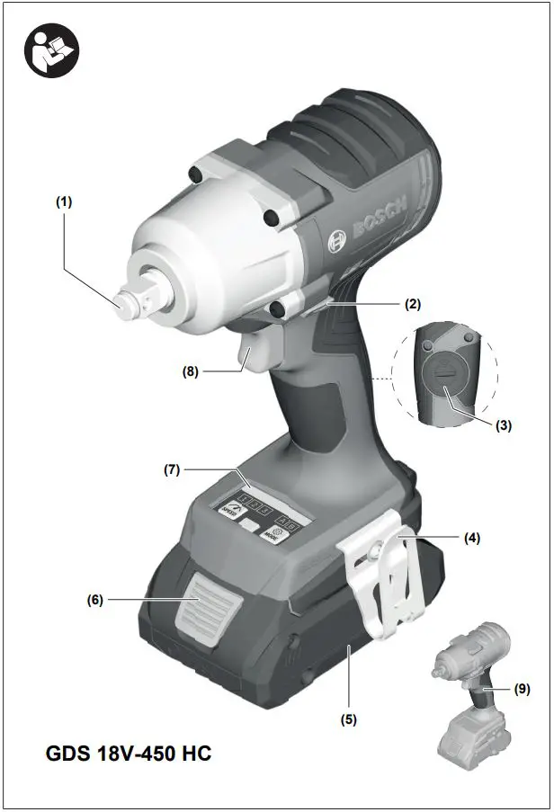 BOSCH 18V-450 HC Cordless Impact Wrench Instruction Manual - Product Overview 1