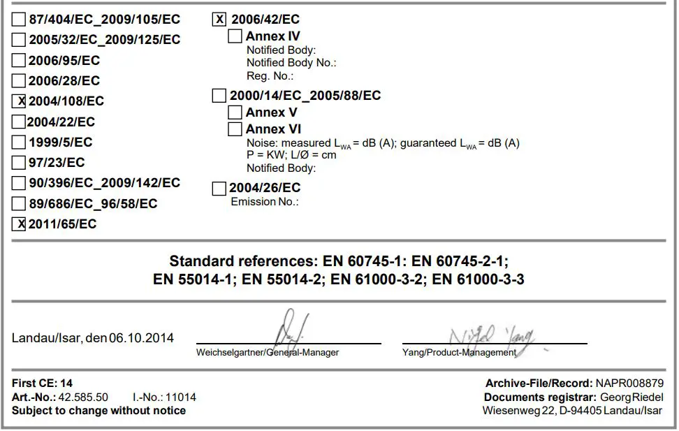 Einhell TC-MX 1400-2 E Paint and Mortar Mixer Instruction Manual - Signature icon