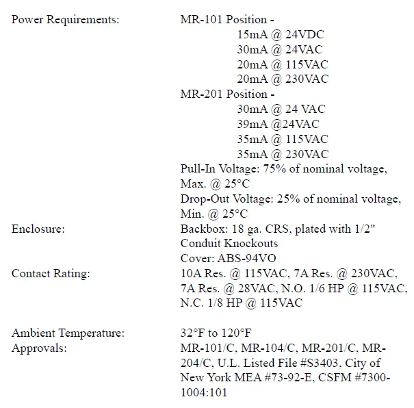 POTTER MR-100, 200 Series Multi-Voltage Control Relays 3