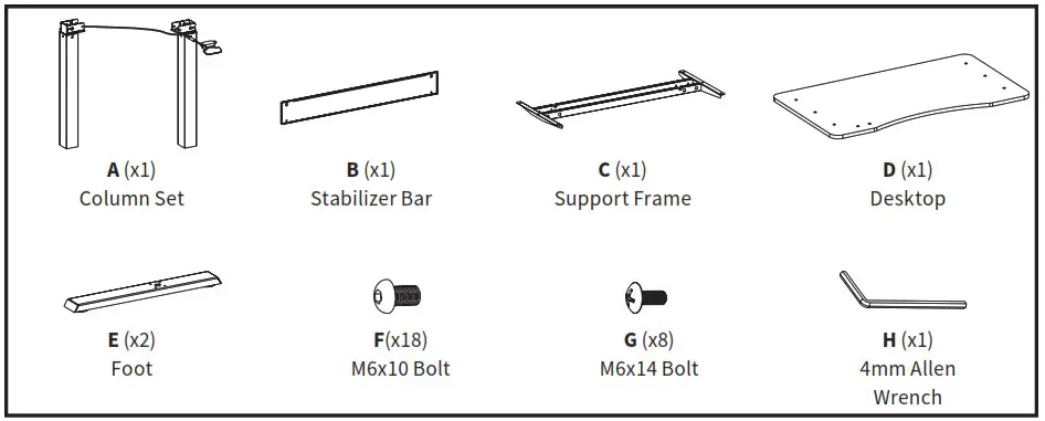 VIVO Black 47 Inch Pneumatic Desk - PACKAGE CONTENTS