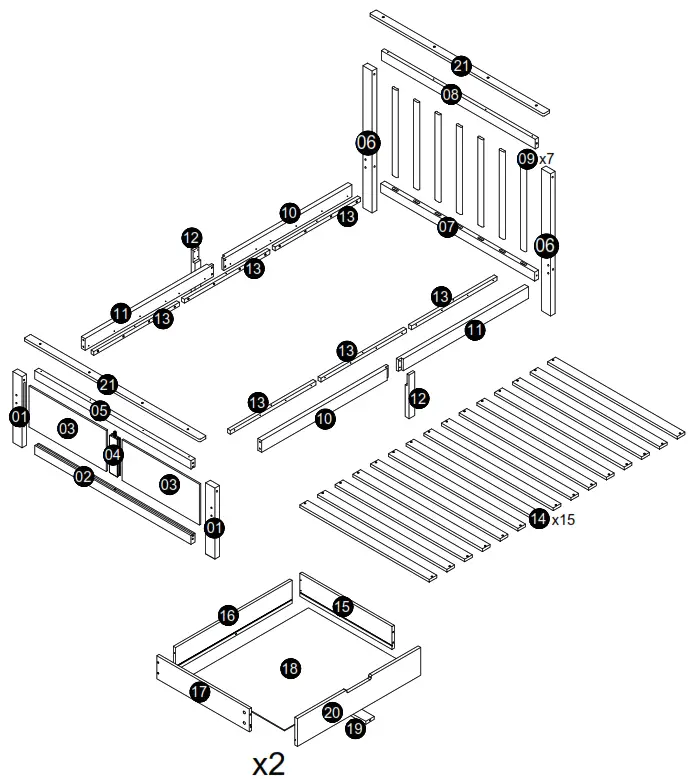 OTTO WF299616WAA Single Bed with Drawer - fig1