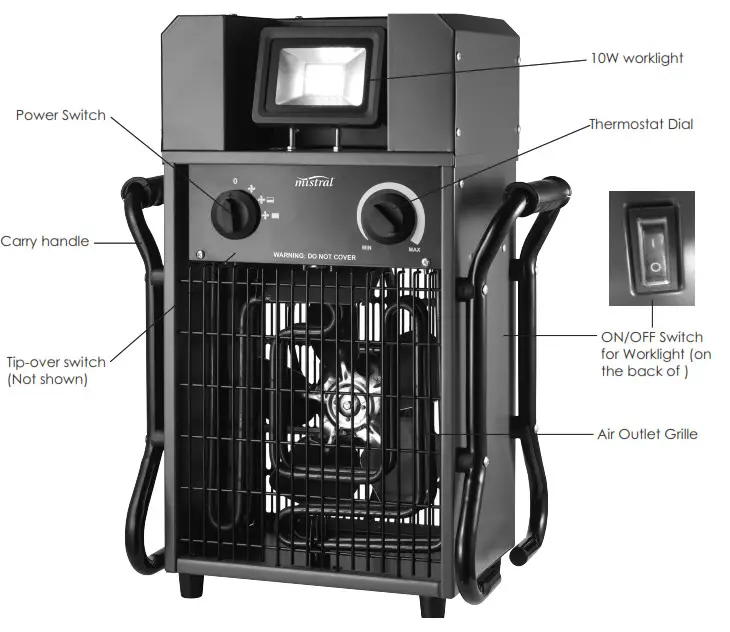 mistral MIFH0130BD Industrial Heater With LED Worklight- Features
