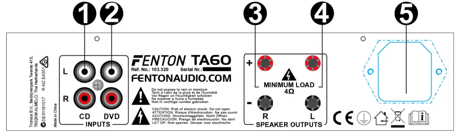 FENTON TA60 Hybrid Stereo Tube Amplifier BT - REAR PANEL