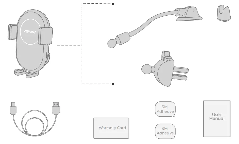 MPOW Auto-Lock Wireless Car Charger Mount - Package