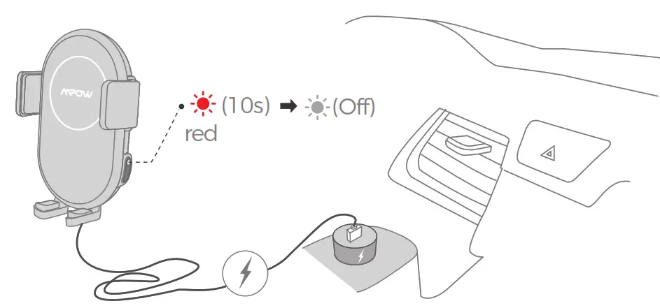 MPOW Auto-Lock Wireless Car Charger Mount - Power Indicator