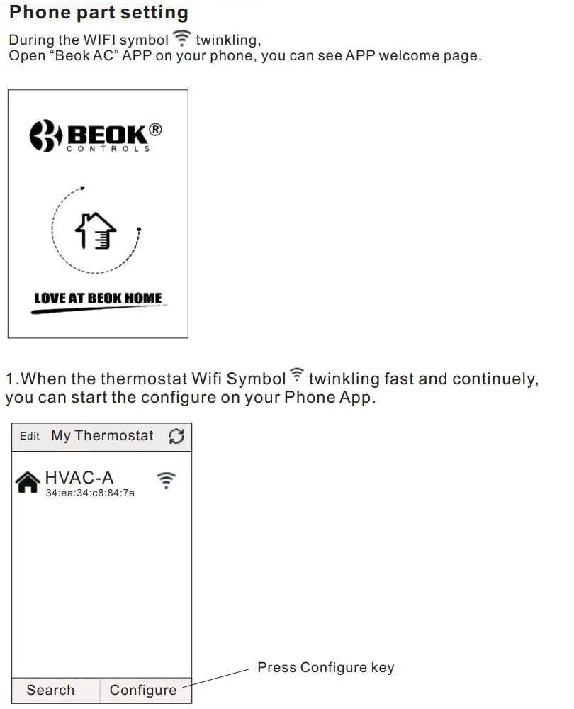 BEOK TGR87 Round WiFi Fan Coil Thermostat Instruction Manual - Phone part setting