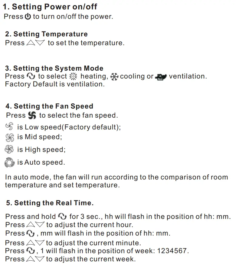 BEOK TGR87 Round WiFi Fan Coil Thermostat Instruction Manual - Thermostat Operation Instruction