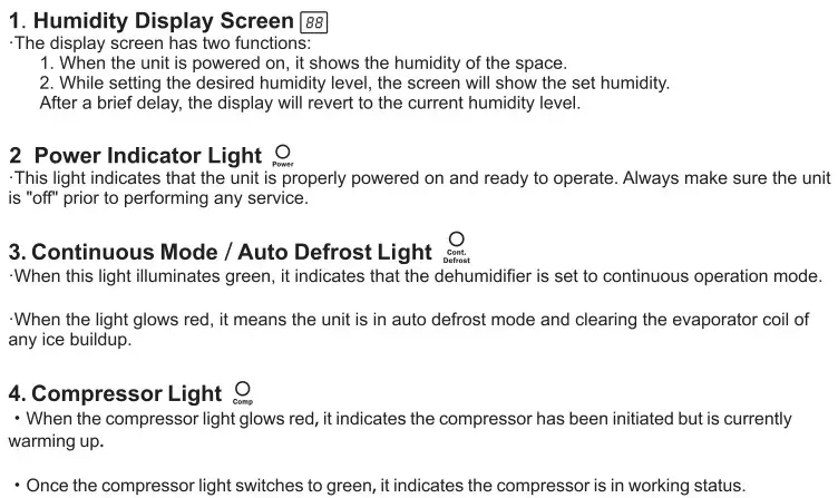 baseaire AirWerx 90 Dehumidifier - Indicator Lights