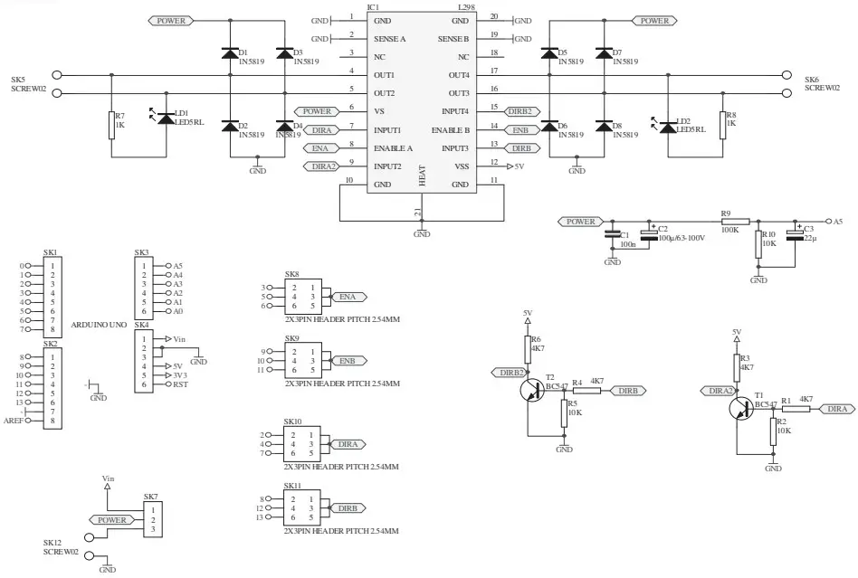 velleman MA03 Motor and Power Shield Kit for -Schematic diagram