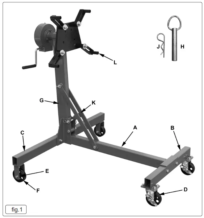 SEALEY ES480D 450KG Folding 360 Degree Rotating Engine Stand with Geared Handle Drive - FIG