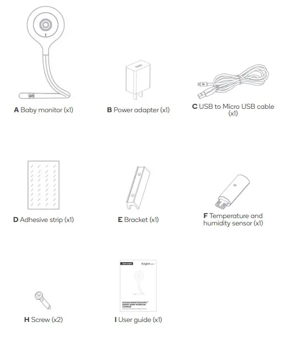 kogan KABABYCAMGB Smarterhome Smart Baby Monitor Camera - components