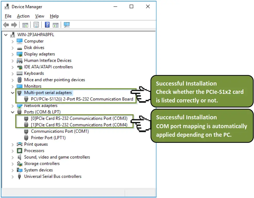 ICP DAS PCIe S142i Serial Communication Board - Device Manager”