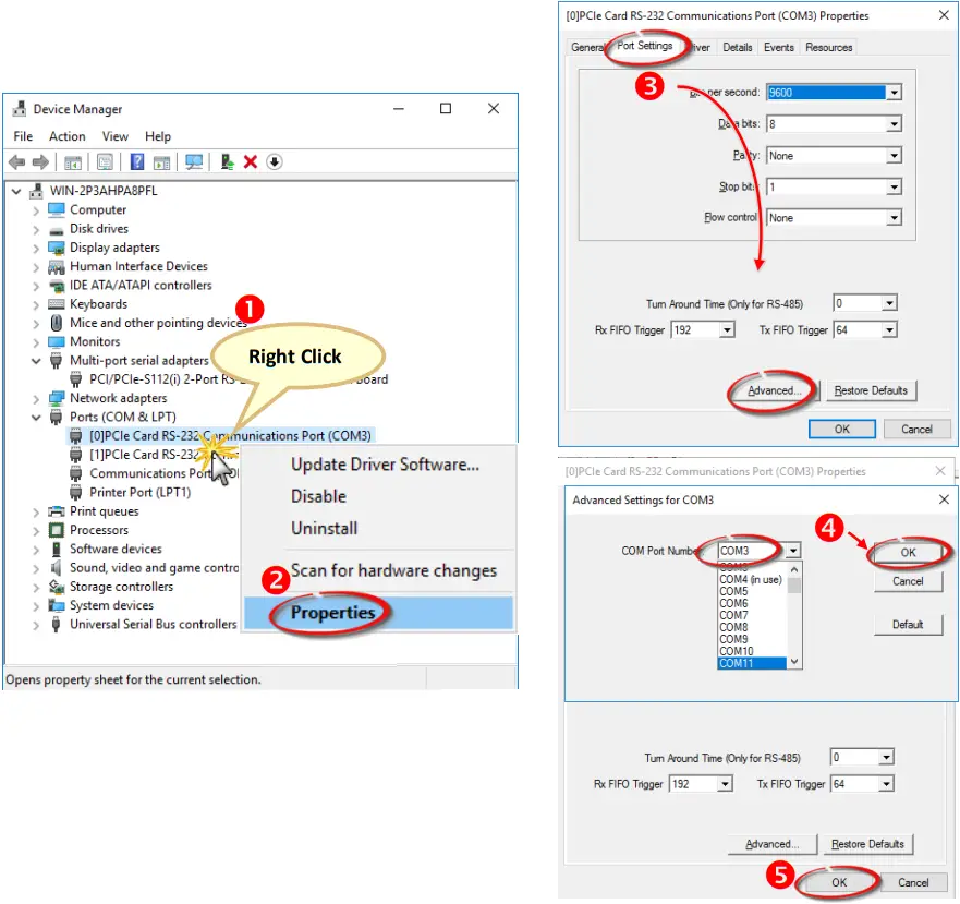 ICP DAS PCIe S142i Serial Communication Board - Port Configuration