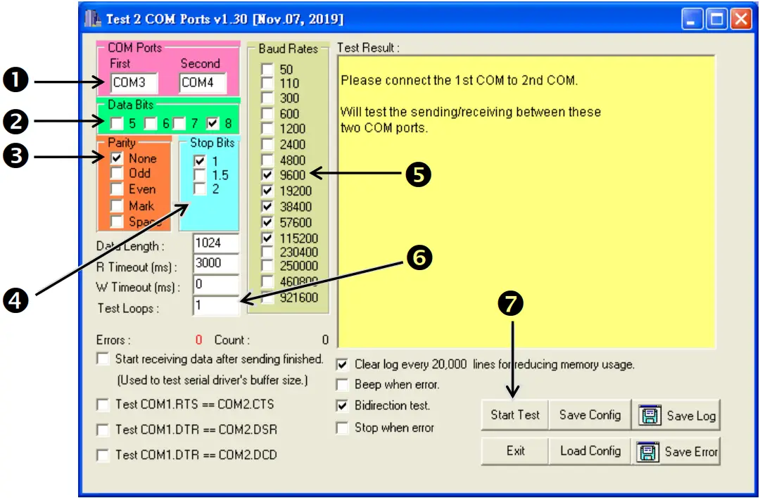 ICP DAS PCIe S142i Serial Communication Board - Test Program 1