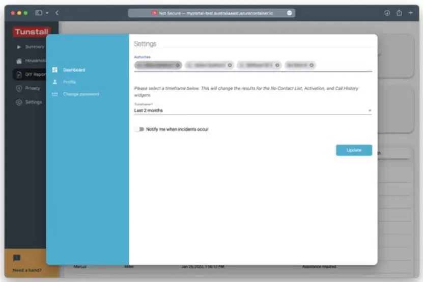 Tunstall my Portal Software User Guide - Changing password