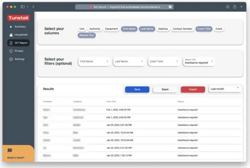 Tunstall my Portal Software User Guide - Creating a custom report