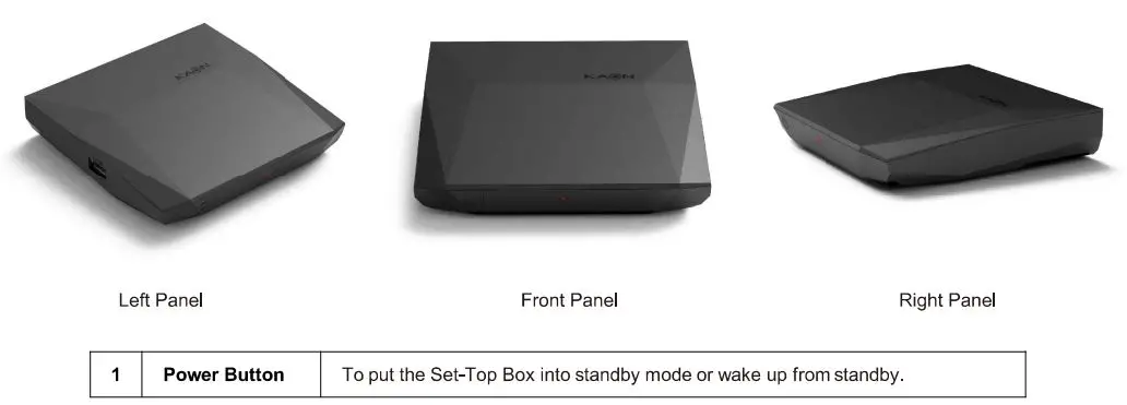 KAON KSTB 6200 IP Set Top Box Installation Guide - Front and Side Panel