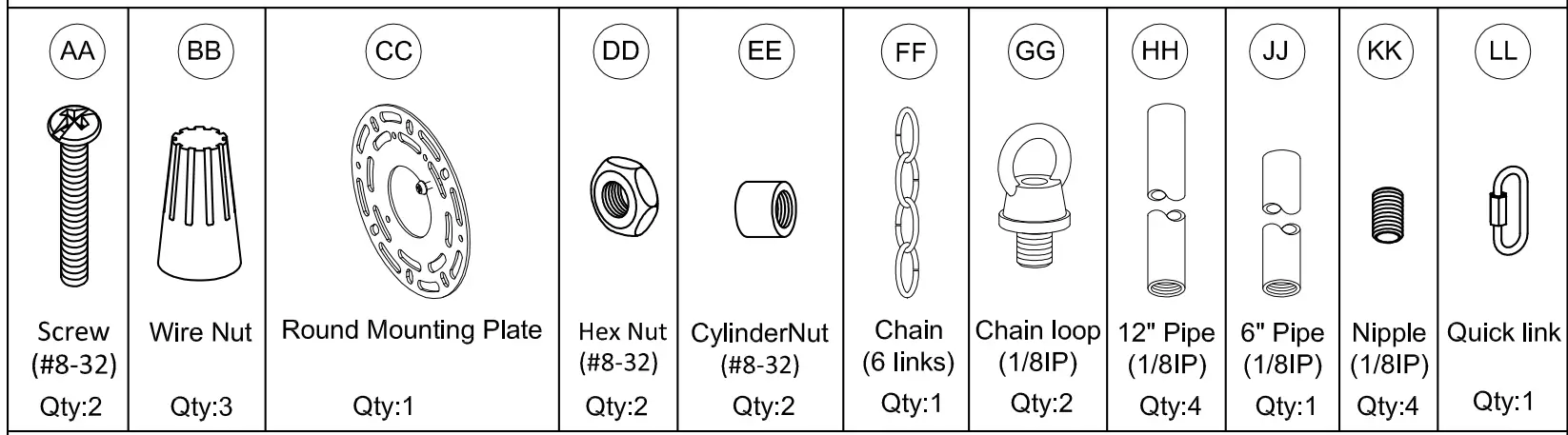Hardware Contents (Not Actual Size)