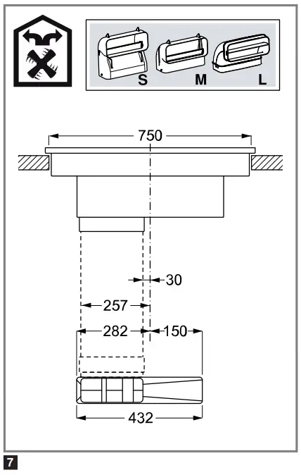 Installation dimensions for flat duct bends