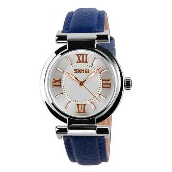 SKMEI 9075 Ladies Fashion Watch Leather Waterproof Quartz Watch(Blue) - Flutter Shopping Universe
