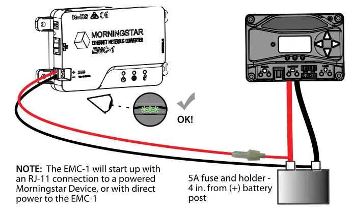 Morningstar EMC-1 Ethernet-Meterbus Converter - Connecting the power wires