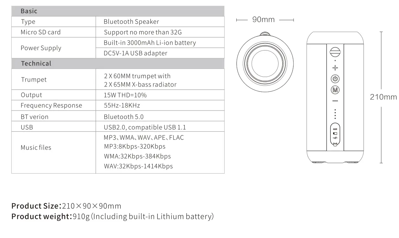 Stage10 E8-L Bluetooth Speaker - Technical Specification