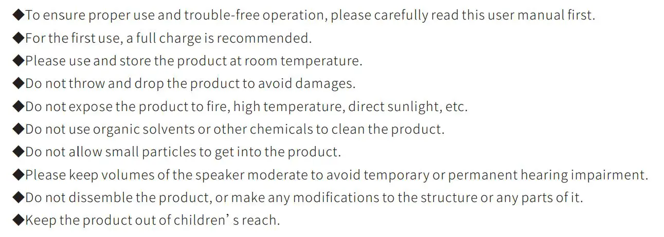 Stage10 E8-L Bluetooth Speaker - Warnings