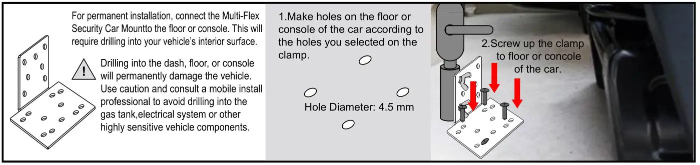 CTA Auto-Sam Laptop Security Arm with VESA Mounting Base for Vehicles - When connecting to the car floor or console - Use the (1) rail