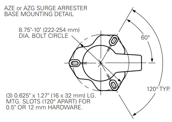 AZE or AZG surge arrester base mounting details