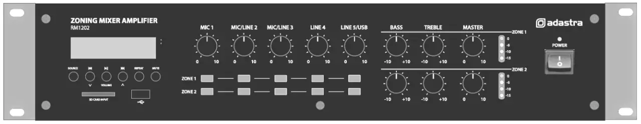 adastra RM1202 Rackmount 2 Zone Mixer Amplifier